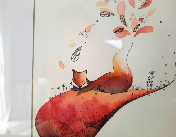 tableau renard aquarelle automne