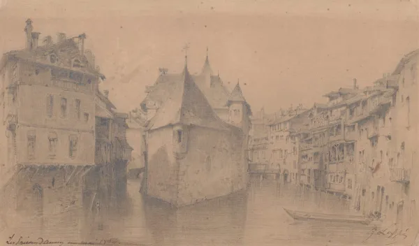 Annecy, Palais de l'Ile vu par Gabriel Loppé,1854