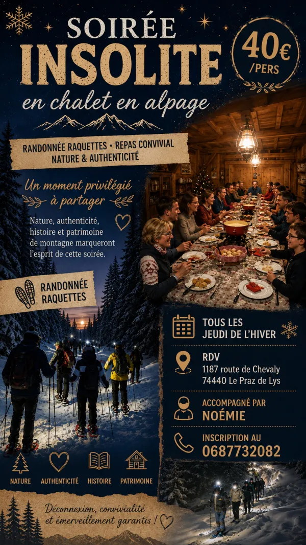 Soirée insolite : Randonnée en raquettes et fondue en chalet d'alpage