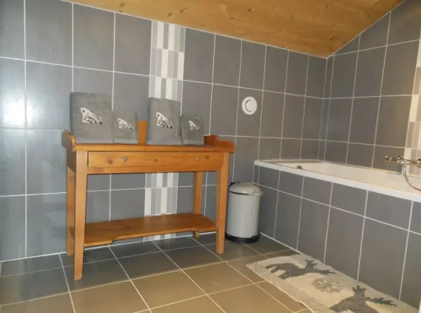 SALLE DE BAINS, baignoire-douche, lavabo, sèche serviette/cheveux
