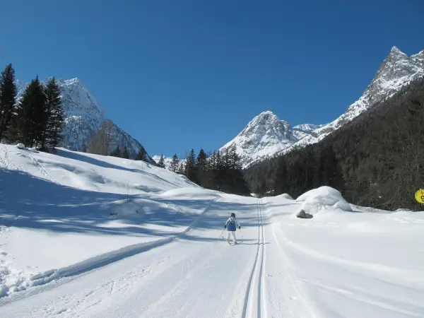 Vue sur la piste de ski de fond sur le domaine nordique de Vallorcine