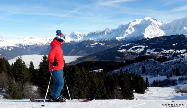 Skieur contemplant le Mont-Blanc